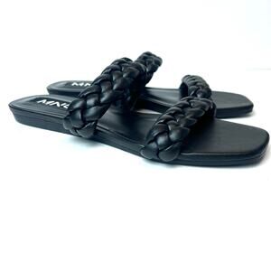 MNG Mango Double Braided Strap Slip-On Slide Sandals Black Size 6.5